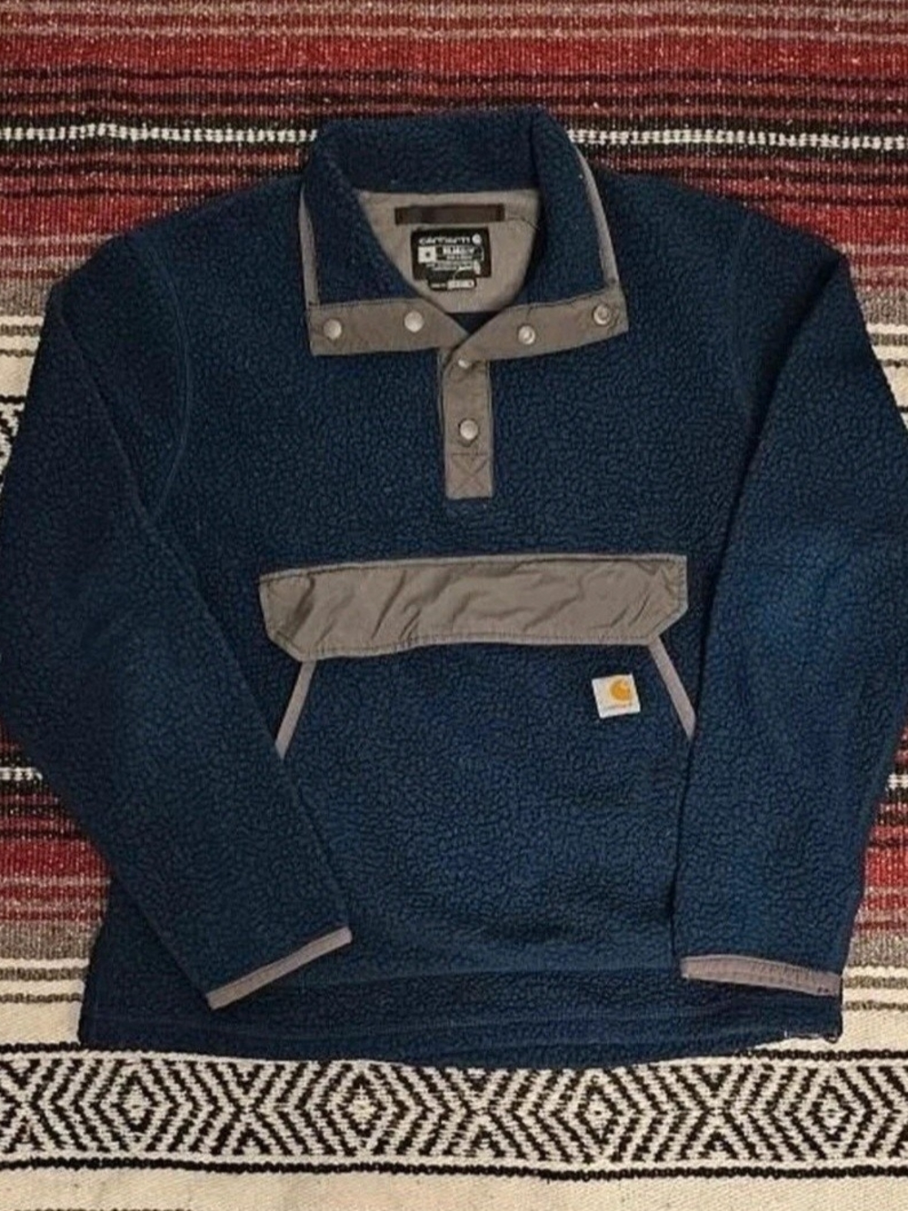 Carhartt Men’s Navy Sherpa Pullover with Gray Trim